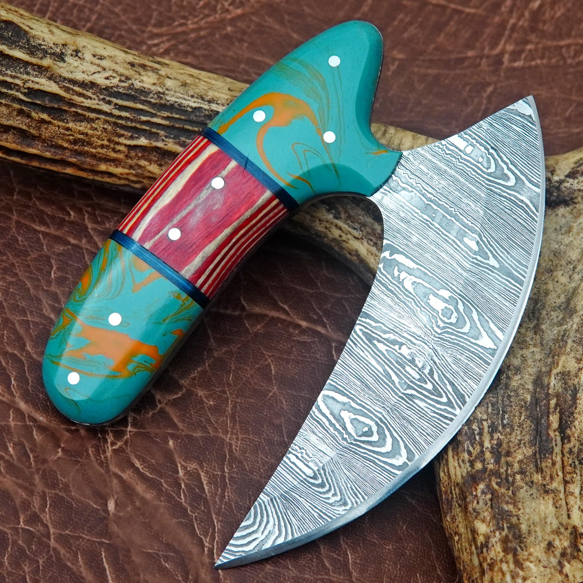 WAZIR CRAFTS Handmade Damascus Steel Ulu Knife