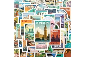 BEATRI World Travel Stickers 50Pcs Waterproof Vinyl Travel Map Stickers for Suitcase, Bicycle, Laptop, Water Bottle, Journaling & Travel Gear | Non-Repeating Decals, High-Definition Print