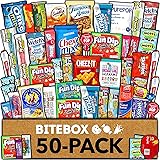 BITEBOX Snack Box Variety Pack Care Package (50 Count) Treat Basket Stuffers Kids Teens Grandchildren Men Women Adults Candy 