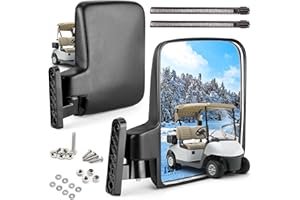9.99WORLD MALL Golf Cart Side Mirrors, No Drilling 180 Degree Rotation & Foldable-HD Shatterproof Glass Mirrors for Golf Cart Club Car EZGO and Other (Multiple Size Clips) (New for 2022)