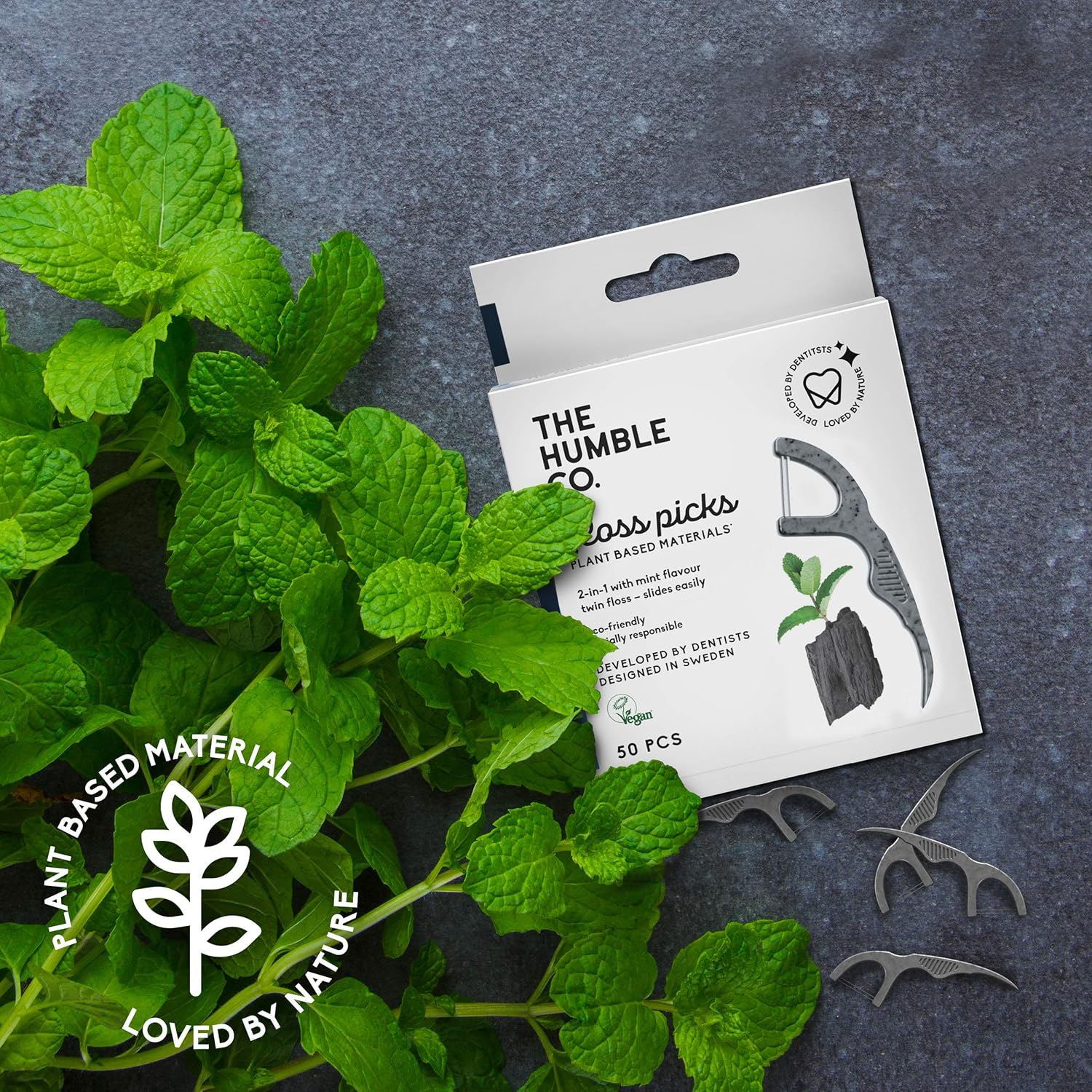 The Humble Co. Natural Dental Floss Picks (200 Count) - Vegan, Eco Friendly, Sustainable Dental Flossers and Zero Waste Plaque Remover for Oral Care with a Fresh Feel (Charcoal, Double Thread) : Beauty