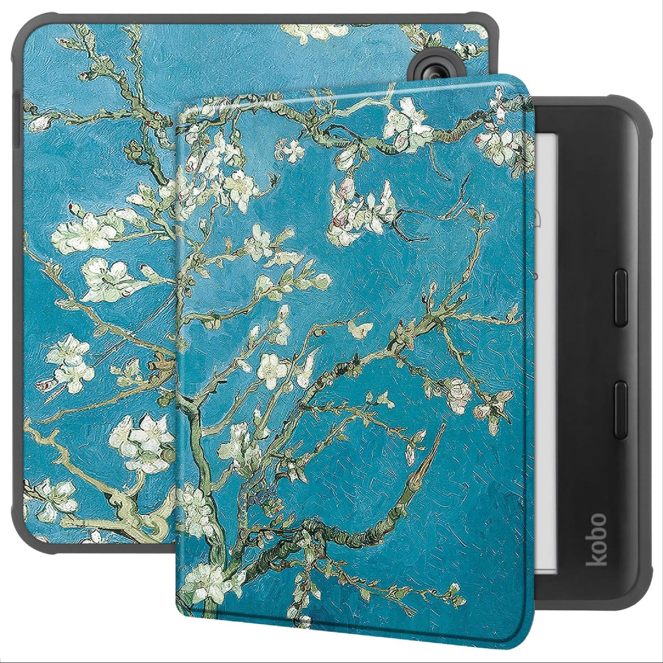 GIOPUEY Flip Case Compatible with Kobo Libra Colour, Premium PU Leather + Soft TPU Back Case, Cover with Auto Sleep/Wake, 360° Protective - flower