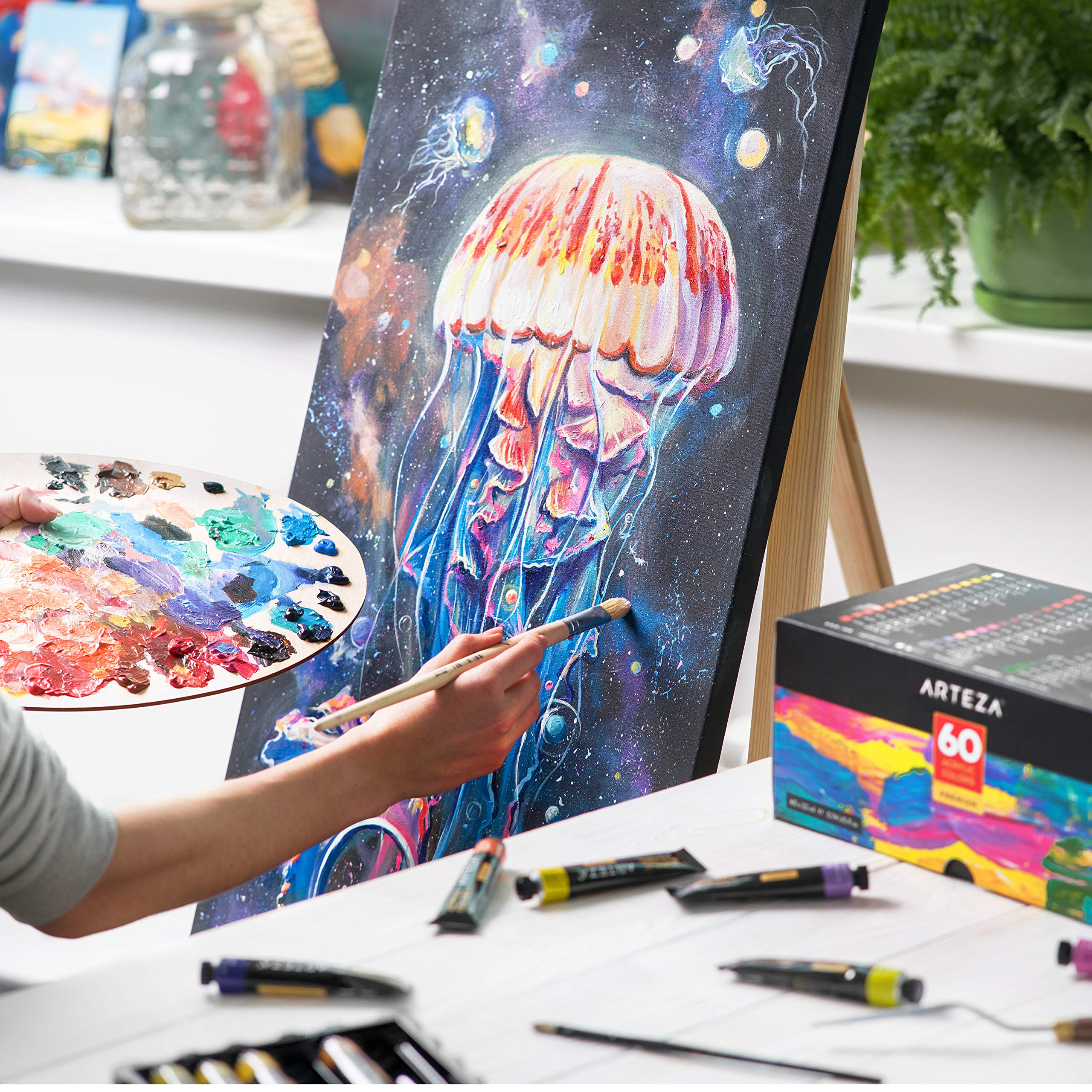 Arteza Acrylic Paint, Set of 60 Colours/Tubes (22 ml, 0.74 oz.) with