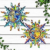 Micanlo 2pcs, Metal Sun Outdoo Wall Decor, 12.7"x12.7" 3D Mexican Sun Wall Art Hanging Decorations Ornament for Home, Outside Garden, Patio, Kitchen, Balcony