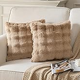 Joyouth Pack of 2 Thick Plush Throw Pillow Covers Fluffy Wave Faux Fur Decorative Cushion Covers Soft Wool Pillowcase for Sofa Couch Livingroom 16x16 Inch Camel