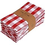Urban Villa Buffalo Check Plaid,Premium Quality,Dinner Napkins, 100% Cotton, Set of 12, Size 20X20 Inch, Red/White Oversized 