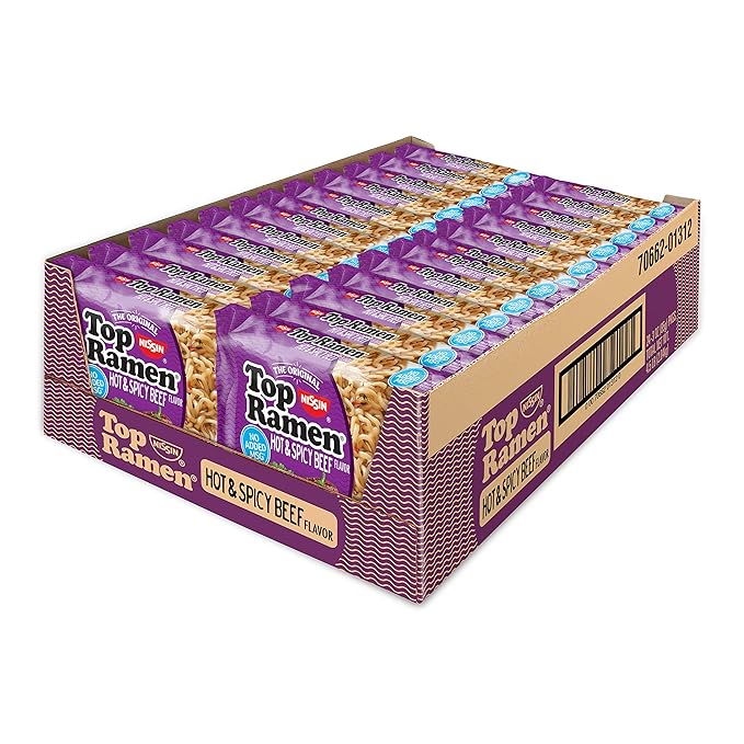Amazon Com Nissin Top Ramen Hot Spicy Beef Flavor The Original Instant Ramen 3oz 24 Pack Grocery Gourmet Food