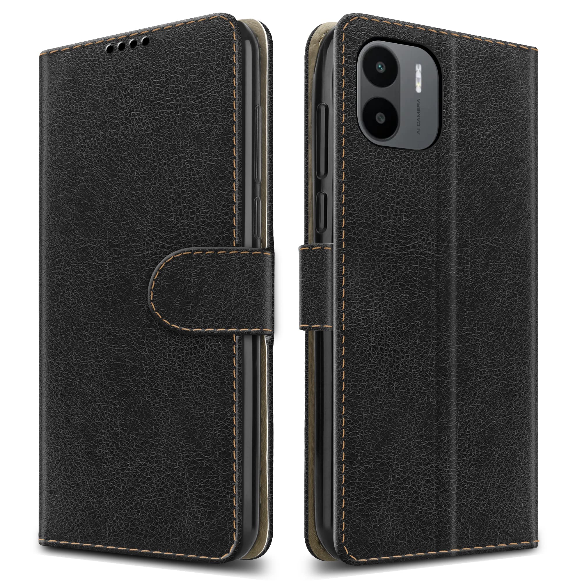 PIXFAB For Xiaomi Redmi A1 / Redmi A2 Leather Phone Case, Magnetic Closure Full Protection Book Folio Design, Wallet Case Cover [Card Slots] and [Kickstand] For Xiaomi Redmi A1 - Black