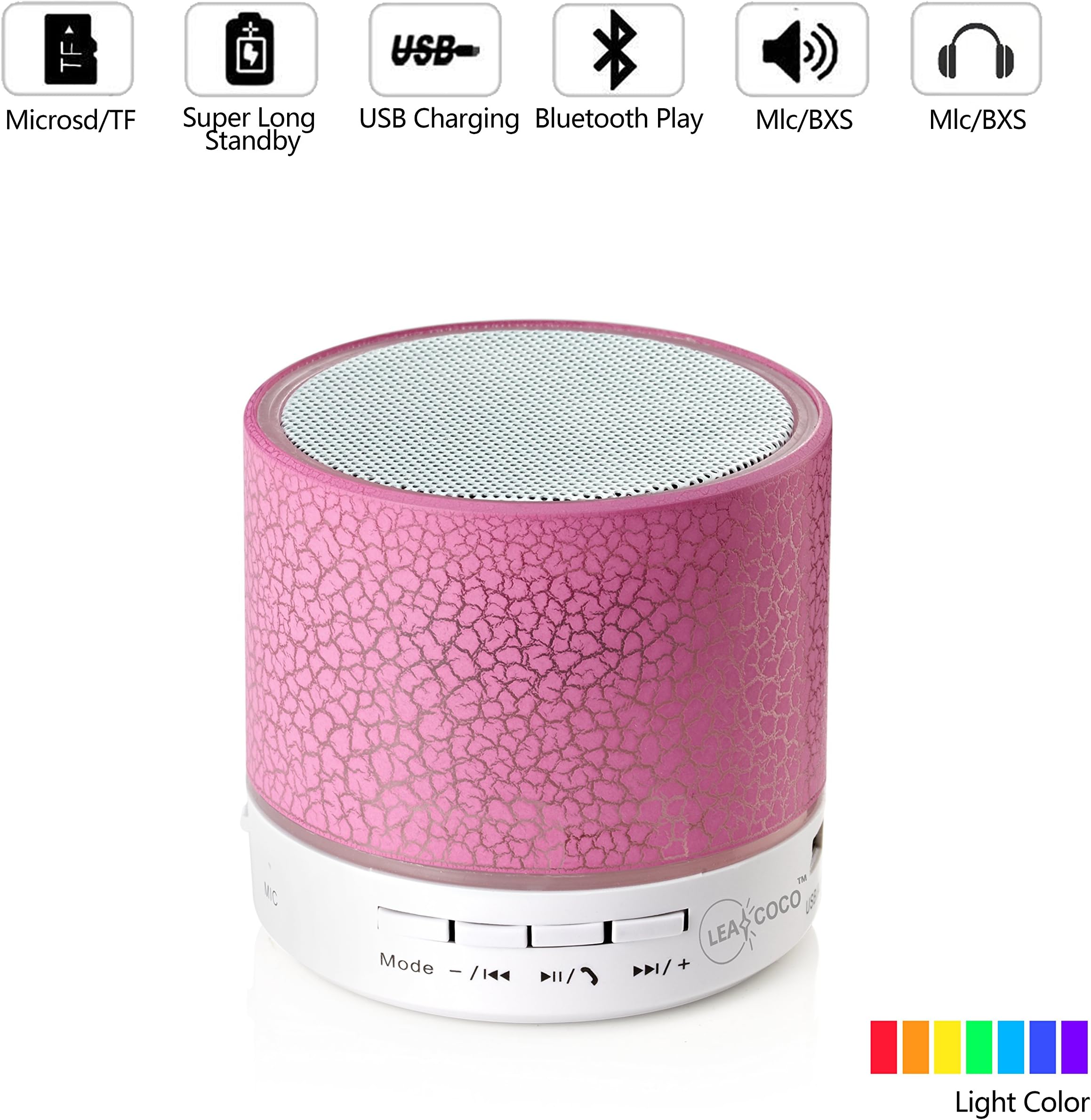 Leacoco Mini Wireless Portable Bluetooth Speaker with LED and Build-in Mic Support AUX TF for iPhone iPod and Android System Equipment Etc. (Pink) (CTX-liewenyinxiang-Fen)