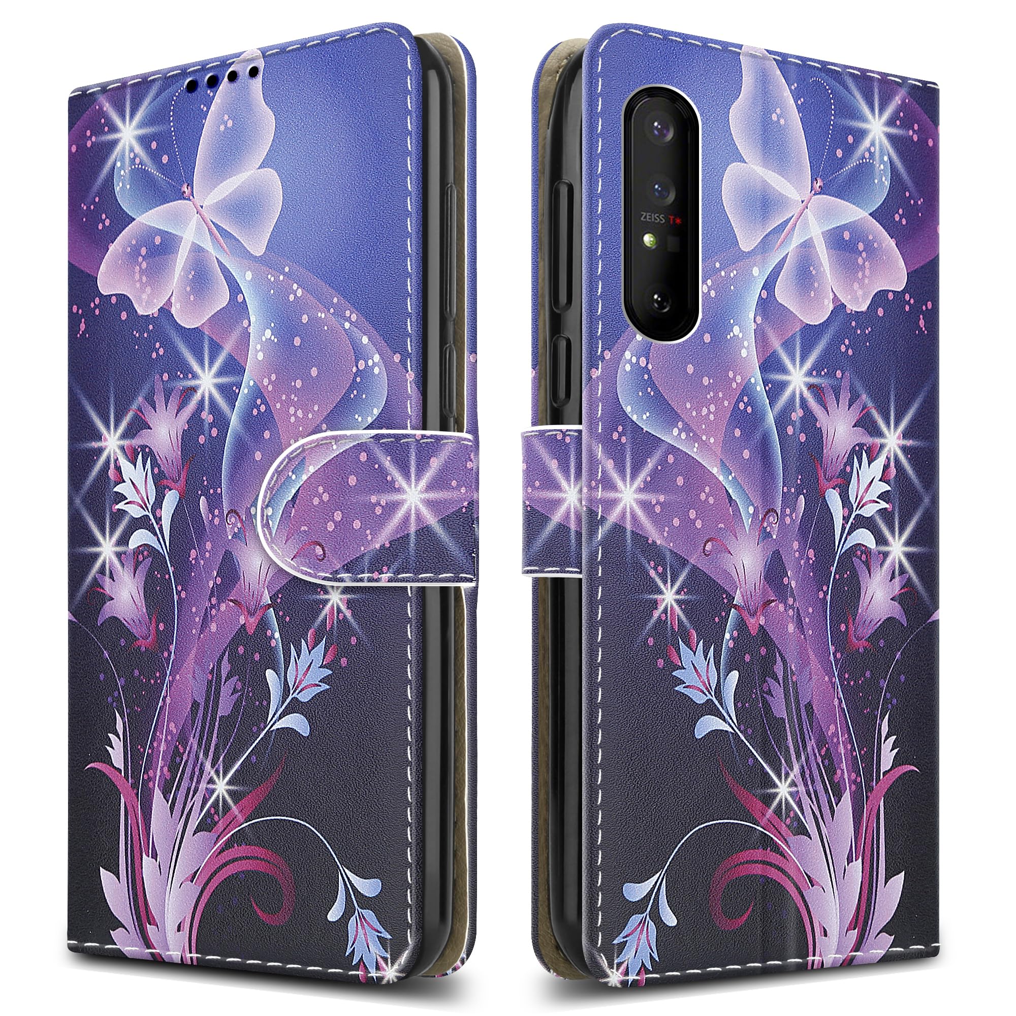 PIXFAB For Sony Xperia 1 V Leather Phone Case, Magnetic Closure Full Protection Book Folio Design, Wallet Case Cover [Card Slots] and [Kickstand] For Sony Xperia 1 V - Butterfly