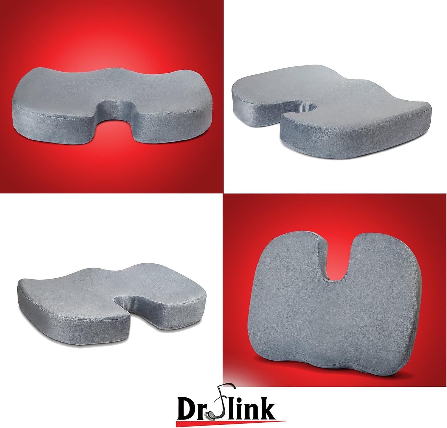 Dr. Flink Tailbone Seat Cushion - Pain Relief Chair Pillow, Cool Gel-Enhanced 100% Memory Foam, Orthopedic & Quality Comfort | Support & Relives Back & Sciatica, for Car, Truck, Home, and Office: Home & Kitchen