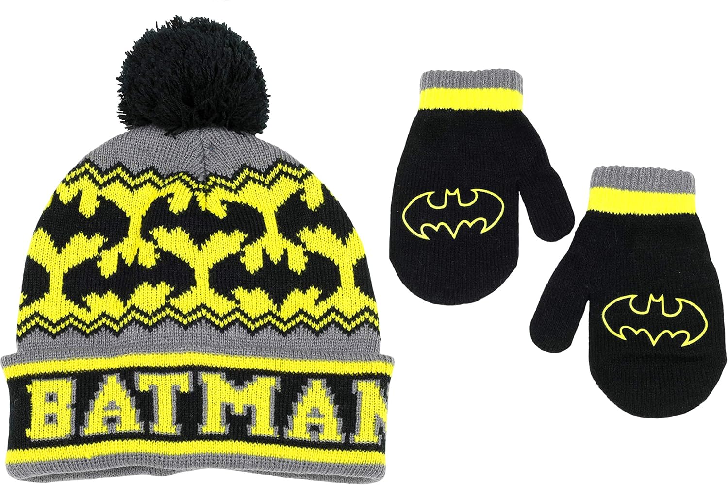 DC Comics Batman Beanie Winter Hat and Gloves Cold Weather Set, Age 2-4: Clothing