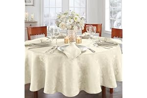 Elrene Home Fashions Caiden Elegance Damask Fabric Tablecloth, 60" x 84" Oval, Ivory