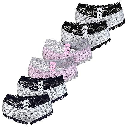 PiriModa 6 STÜCK Damen Pantys Unterwäsche mit Spitze Baumwolle Gr.34-42 Panties Hipster