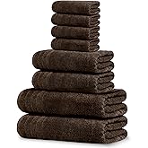 Tens Towels Pack of 8 Towels Set, 2 Extra Large Bath, 2 Hand, 4 Washcloths, 100% Cotton, Lighter Weight, Quicker to Dry, Super Absorbent, Perfect for Bathroom, Brown