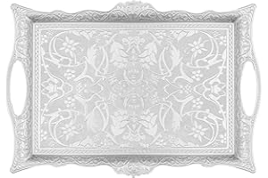 Alisveristime Ottoman Turkish Zamak Serving Tray with Traditional Motifs, Ideal for Coffee and Tea - Six Person Tray (14.5 x 