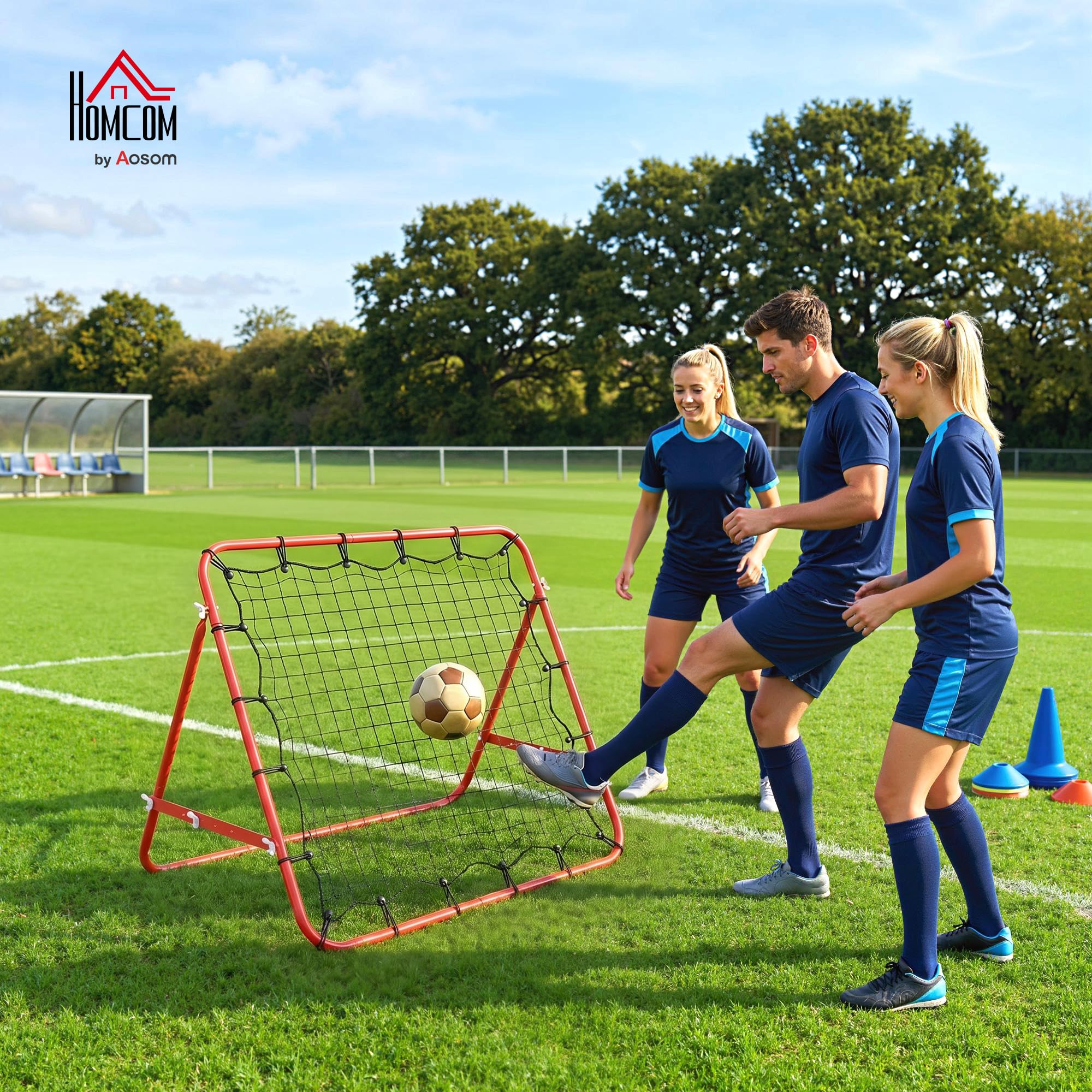 HOMCOM Rebounder für Fußball, 84 x 84 cm Fussball Rebounder mit stufenlos verstellbarem Winkel, Kickback Rückprallwand Fußballtor für Jugendliche Schuss-, Pass- und Ballannahmetraining Rot 2