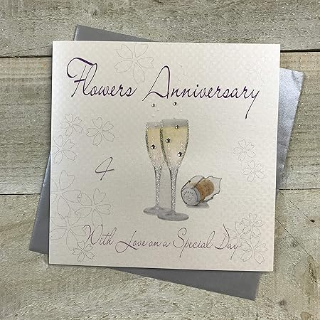 Carte Di Cotone Bianco Wa4 Champagne Bicchieri Fiori Anniversay Quarto Handmade Auguri Di Buon Anniversario Bianco Amazon It Casa E Cucina