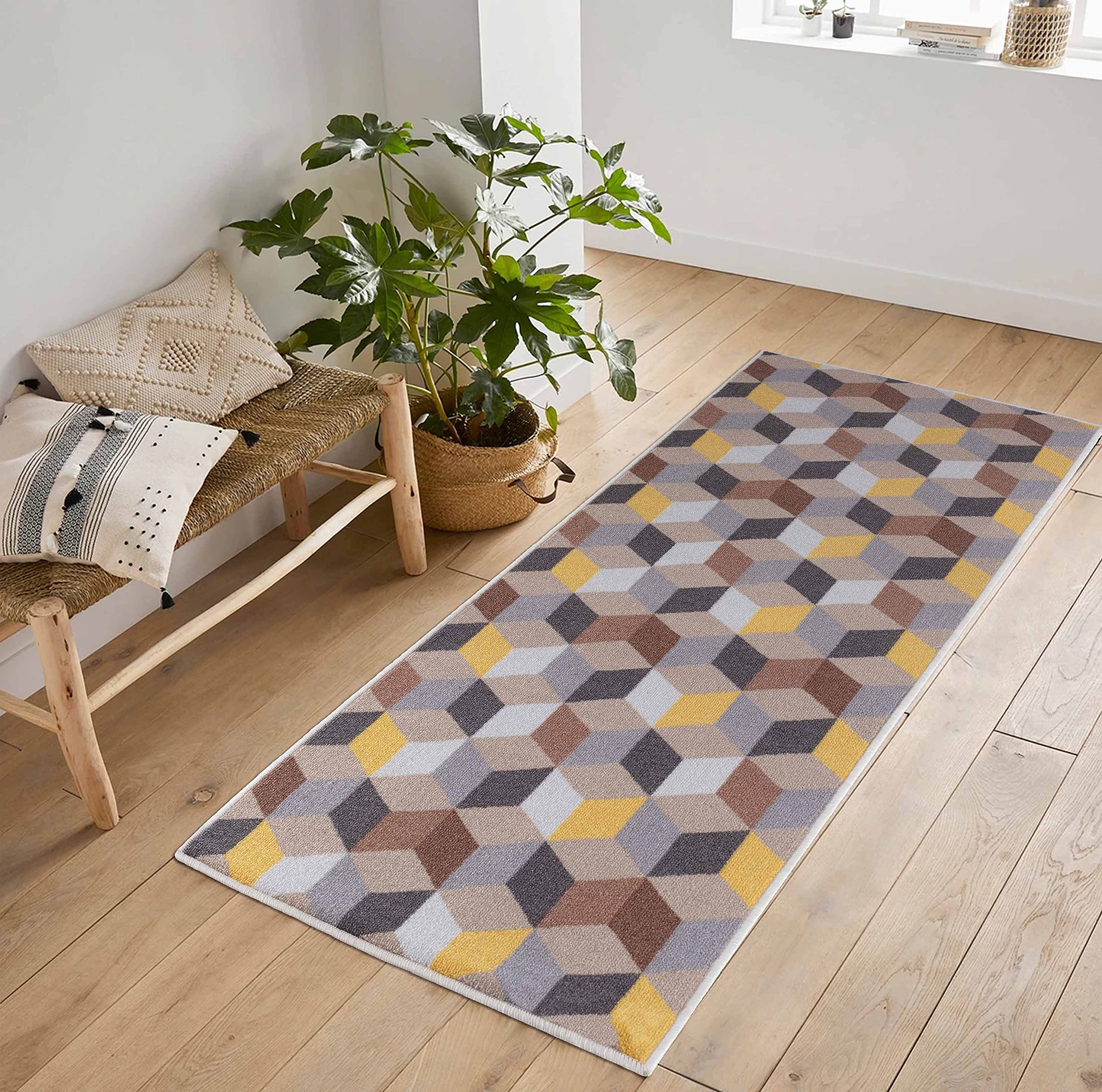 Washable Door Mat Kitchen Mats Non Slip Geometrical Design Hall Runner- Indoor Door Mat - Hallway-Passage Corridor Doormats - Floor Mat