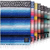 Authentic Handmade Mexican Blanket 70"x50", Indian Yoga Blanket, Cyan | Durable Horse Saddle Blanket, Lightweight Navajo Baja Blanket for Car, Beach, Camping, Picnic, Outdoor, Used for Seat Covers
