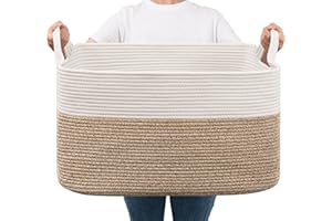 Goodpick Large Storage Basket 21.6" x 14.9" x 11.8", Blanket Baskets for Living Room, Woven Rope Storage Basket for Toys, Tow