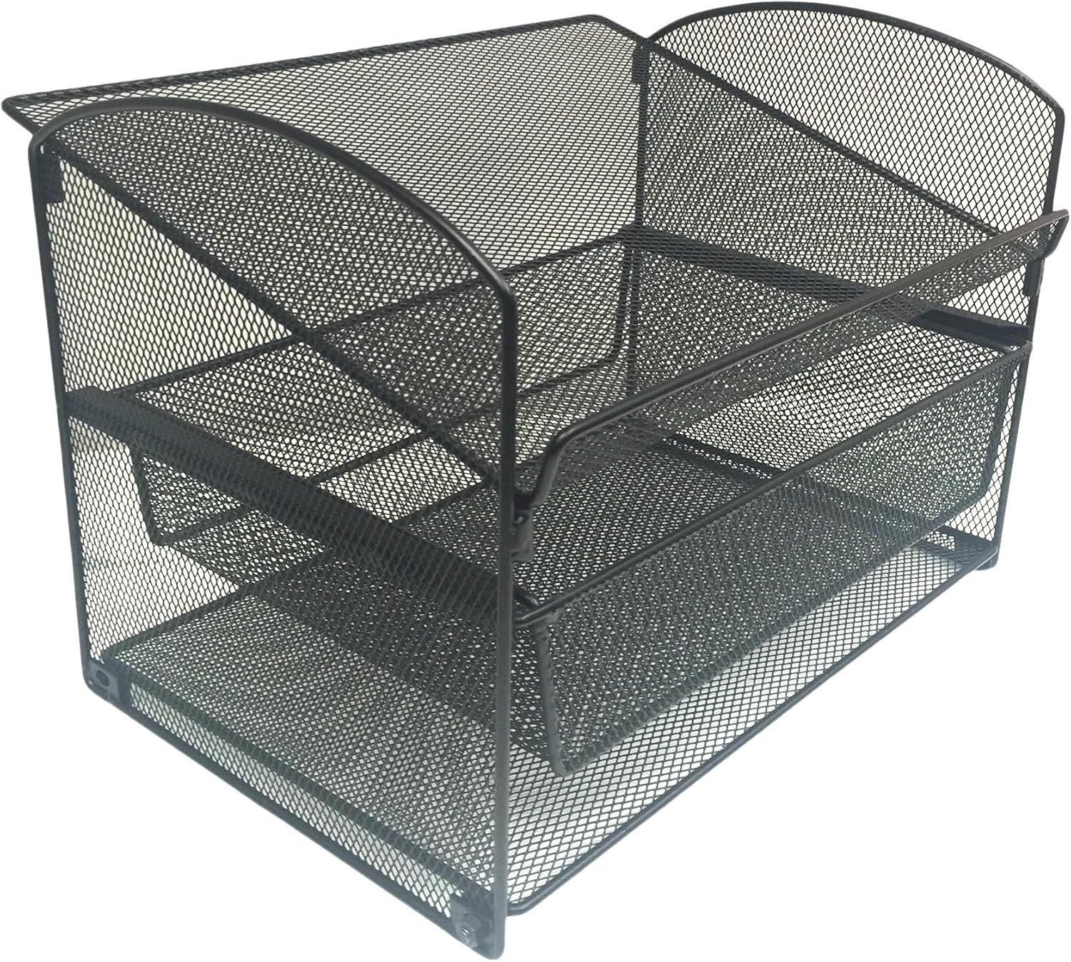 VANRA Metal Mesh Desktop Organizer Telephone Stand Phone Stand File Sorter Desk File Tray Organize File Folder Holder with Drawer, Black : Office Products