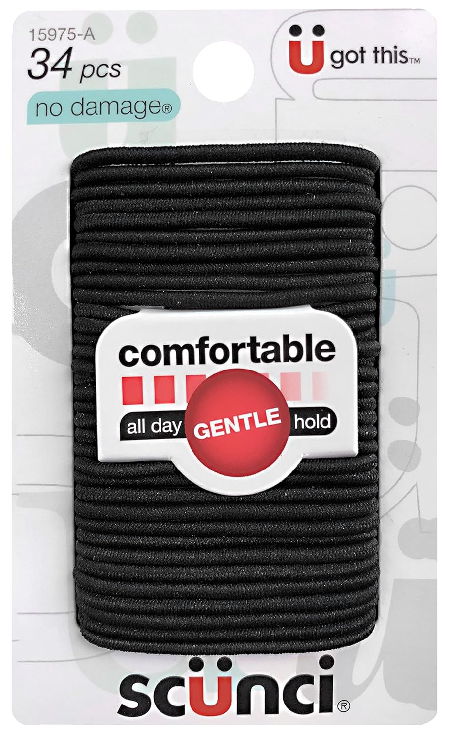 Scunci No-Damage Small Elastics, Black | 34-Count per pack | (1-Pack)