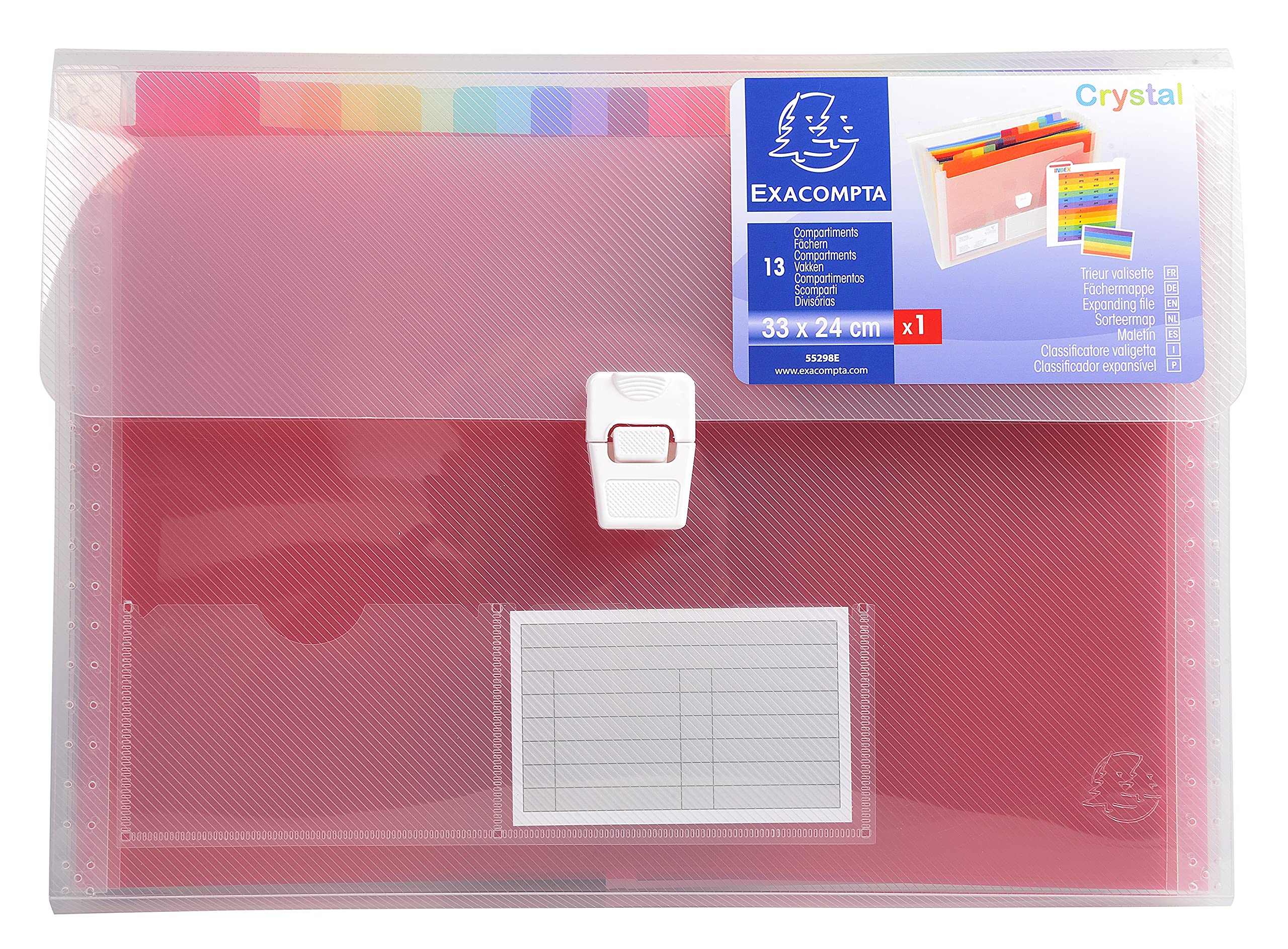 Exacompta - Ref 55298E - Crystal Multipart Expanding Case - 330 x 250mm in Size, Ideal for A4 Size Documents, 13 Tabbed Sections, Holds up to 400 Sheet