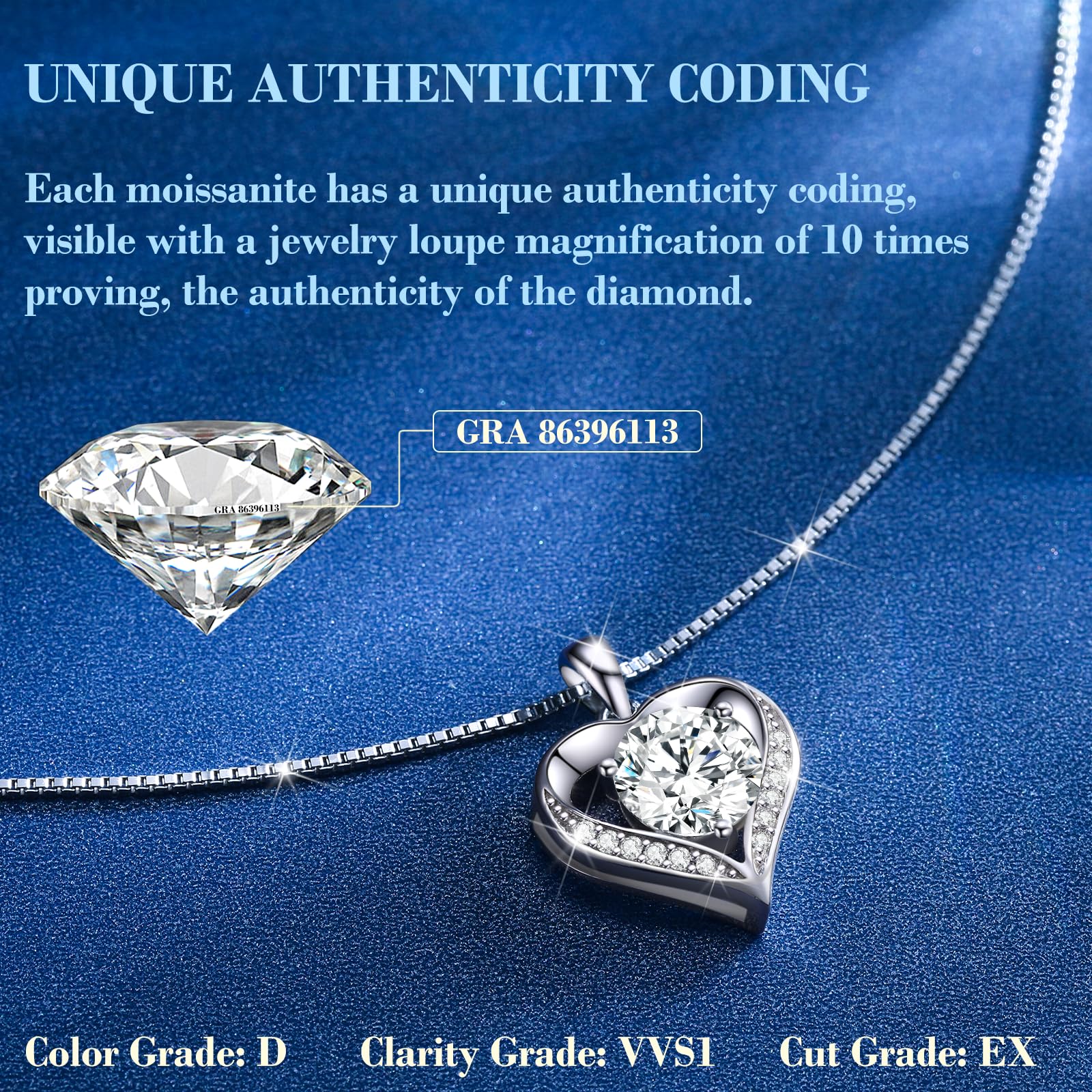 DALOJOE Moissanite Necklace for Women, 1-3 Carat Heart Necklace Engraved with 'I LOVE YOU', Birthday Gift for Wife, Anniversary Present for Wife Women, Jewelry Gifts for Christmas Valentine's Day