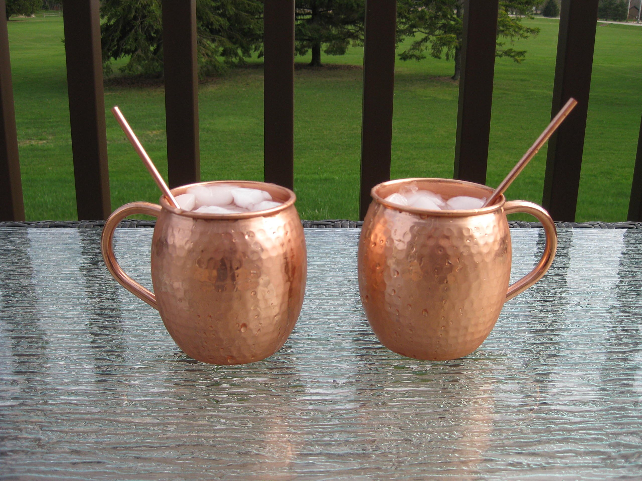 Joyce Imports 100% Pure Copper Moscow Mule Mug with Pure Copper Straw - Set of 2 - Buy 1 Set Get 1 Set FREE