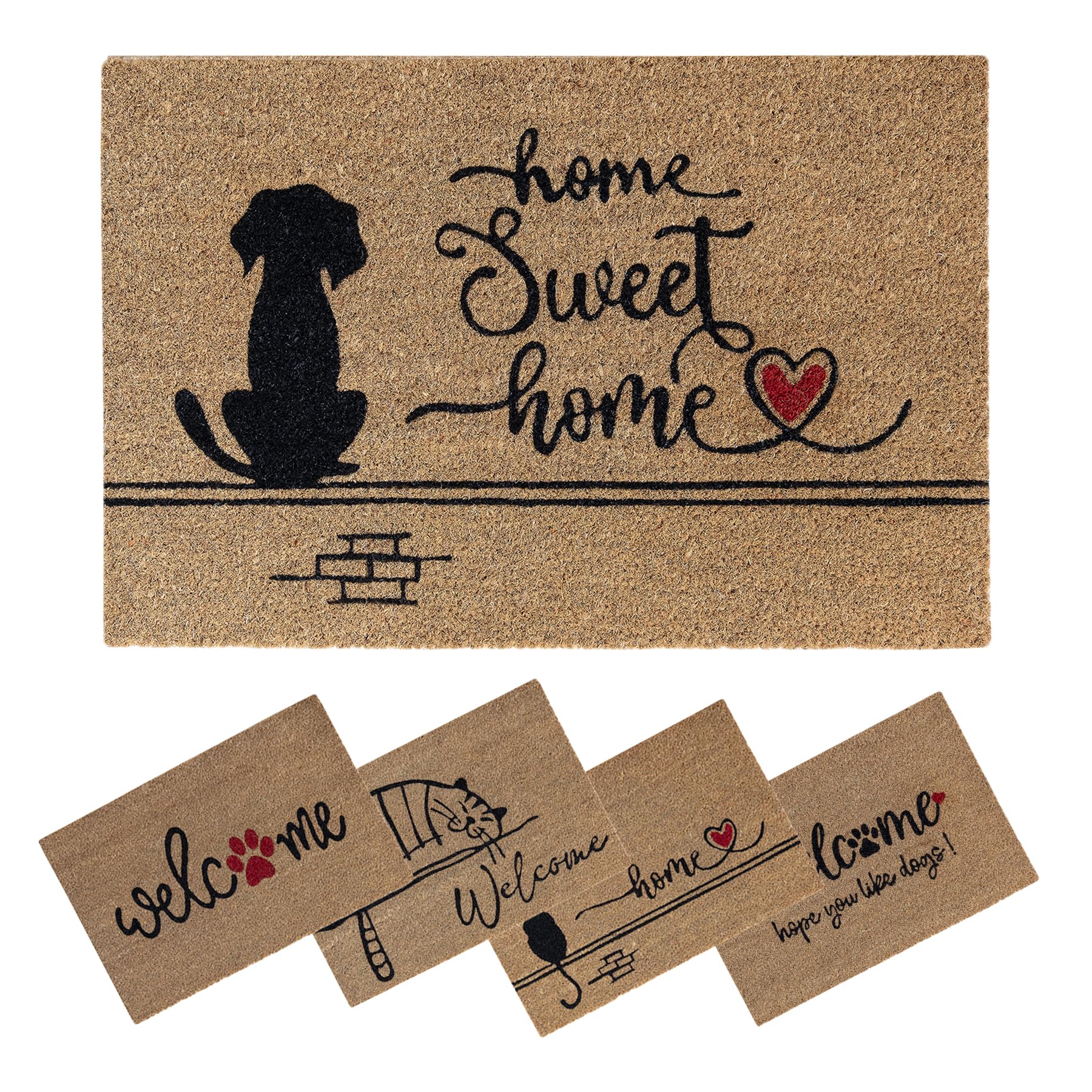 SPOTTED DOG GIFT COMPANY Coir Door Mat, Inside Outside Door Mats, Welcome Mat, Indoor Outdoor Doormats, Front Doormat, Non Slip with PVC Backing, Entrance Door Mat, 40x60 Dog Home Sweet Home