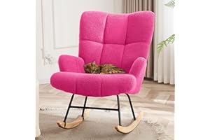 DAICO Rocking Chair Nursery Glider Rocking Chair with High Backrest Mordern Rocking Accent Chair Comfy Glider Rocker Nursery Teddy Rocking Chair with Wood Leg for Living Room Bedroom Lounge (Hot Pink)