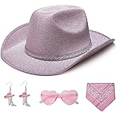 SEPTPARTY Women's Glitter Faux Felt Cowboy Hat Set for Western Party Costume