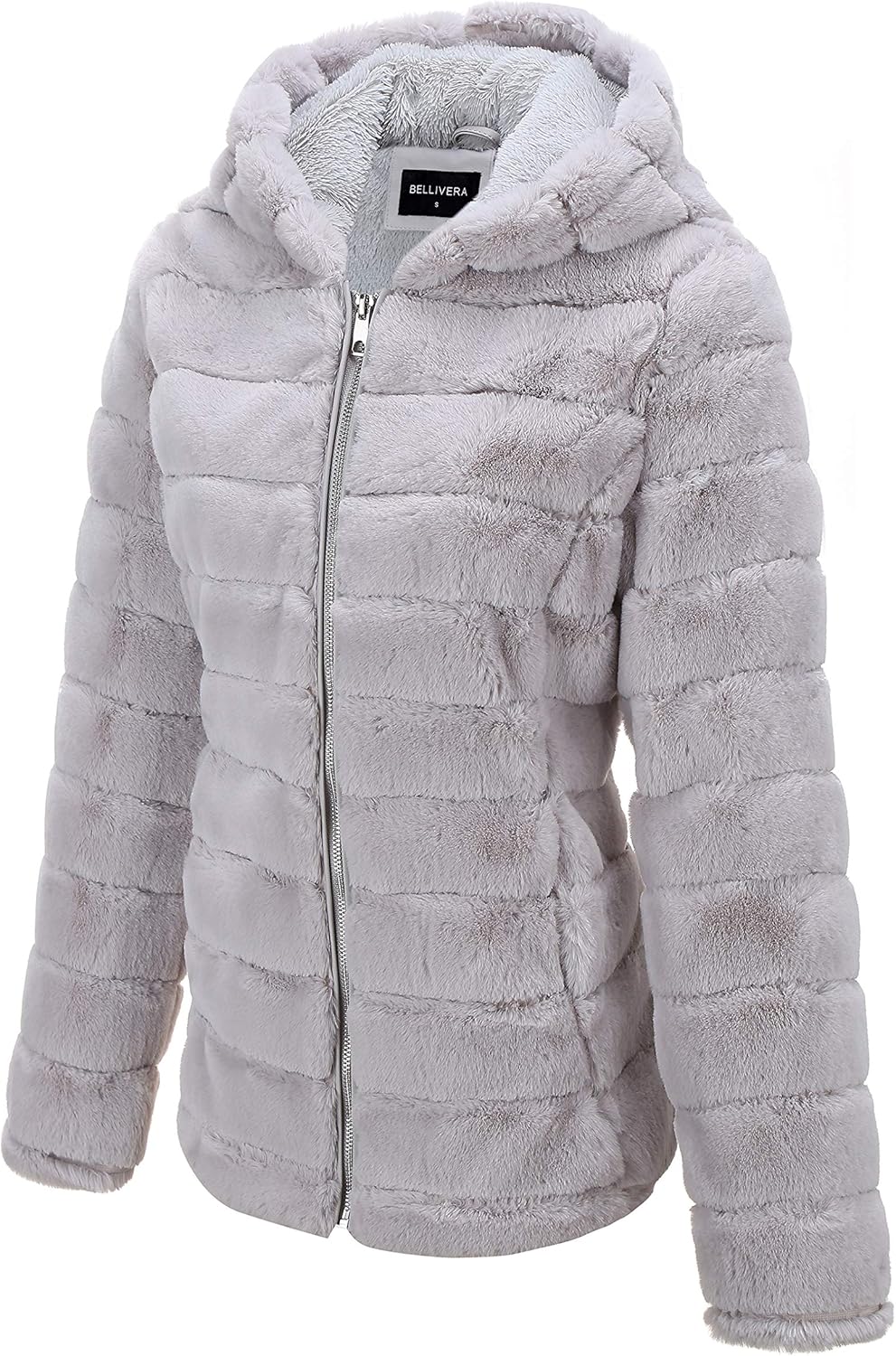 Bellivera Women's Faux Shearling Shaggy Coat，Fashion Long Sleeve Zip Up Jacket Hooded for Spring Fall and Winter: Clothing