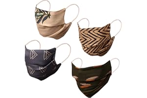 Touchstone Indian Heritage Fabric from Assam Face Masks filter pocket Reusable Washable Cotton Double Layer design for women. (Pack of 4). Green Black White Blue