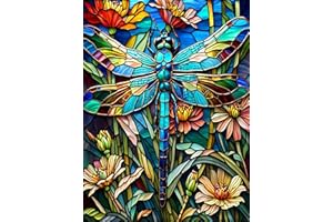 croshom Dragonfly Diamond Painting Kits for Adults - 5D Stained Glass Diamond Art Kits for Beginners, DIY Dragonfly Diamond Art Painting Crafts, Great for Decor Home Walls and Holiday Gifts 12X16Inch