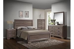 GTU Furniture Lyndon 5Pc Weathered Dark Brown Panel Bedroom Set (Queen Bed, Nightstand, Dresser, Mirror and Chest)