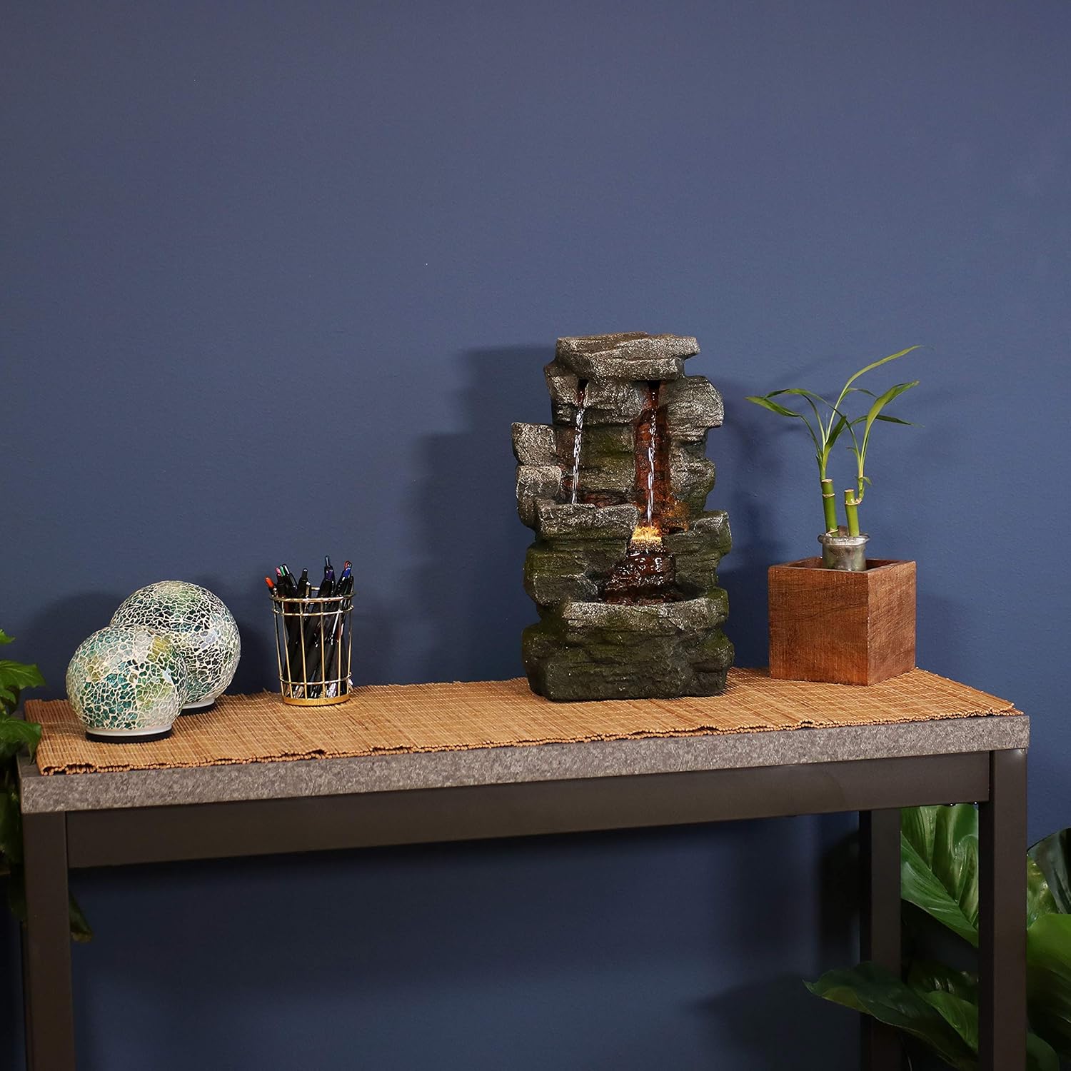 Sunnydaze 14-Inch Towering Cave Waterfall Indoor Tabletop Water Fountain with LED Light - Small Interior Water Feature for Home and Office - Mini Decorative Fountain: Kitchen & Dining