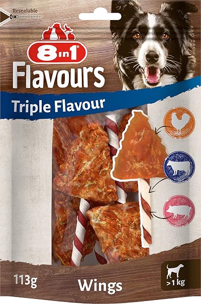 8in1 8in1 Triple Flavour Wings Dog Chew Sticks 113g - Extra Meaty
