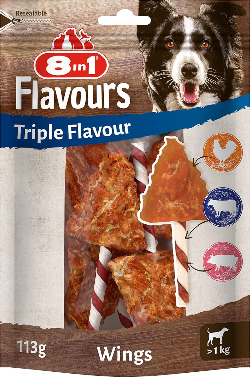 8in1 8in1 Triple Flavour Wings Dog Chew Sticks 113g - Extra Meaty