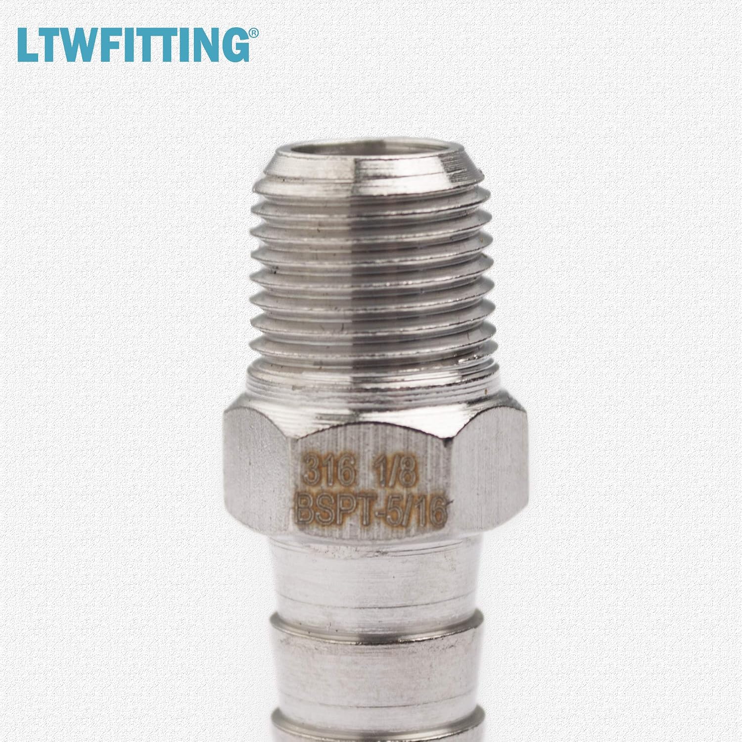 LTWFITTING Stainless Steel 316 Barbed Fitting Connector 1/8" Male BSPT x 5/16"(8mm) Hose Barb Fuel Gas Water (Pack of 5) - Image 5