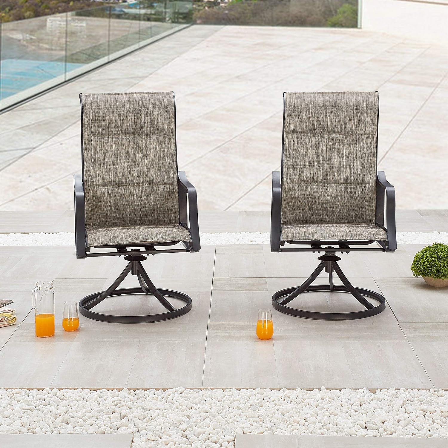 LOKATSE HOME Outdoor Patio Swivel Chair Set Sling(Set of 2), 2, Grey : Garden & Outdoor