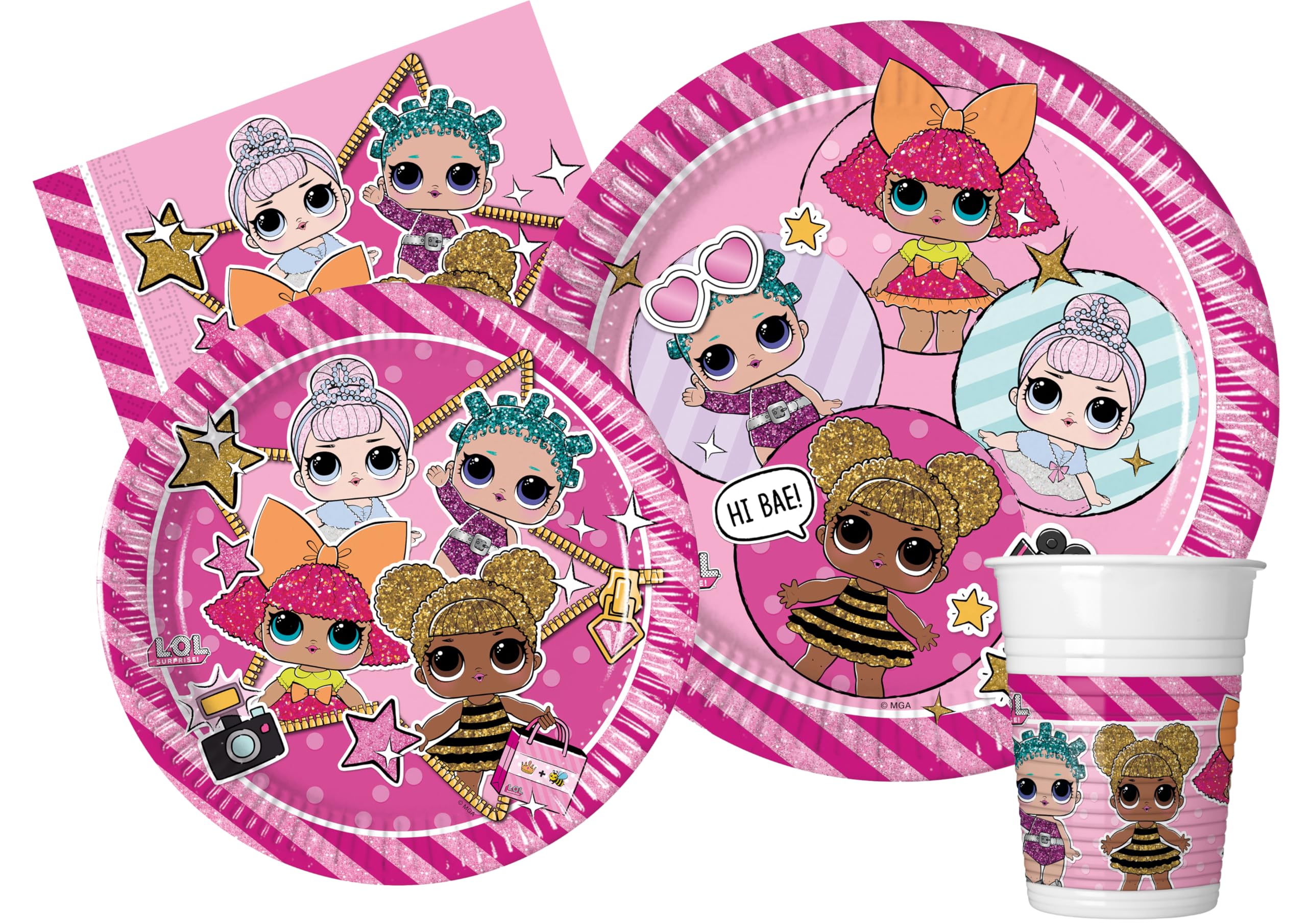 Party Tableware Set L.O.L. Surprise! Glam for 8 people (44 pcs: 8 paper plates Ø23cm, 8 paper plates Ø20cm, 8 cups 200ml, 20 paper napkins 33x33cm)