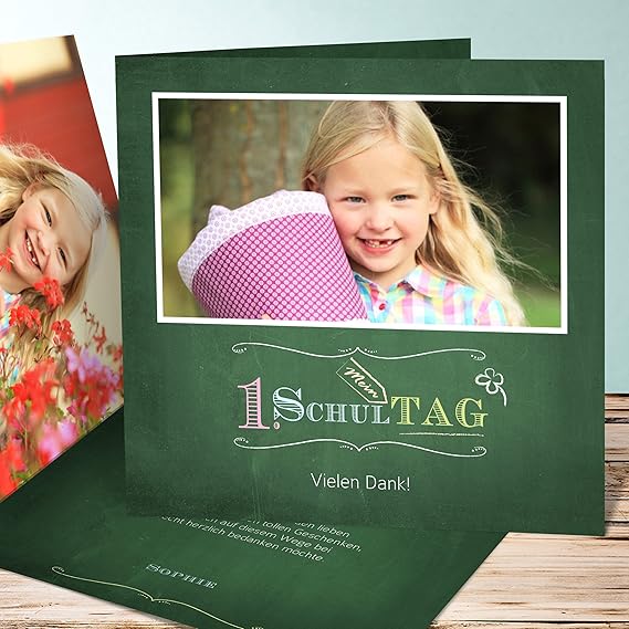 Einschulung Danke Karten, Tafelzierde 10 Karten, Quadratische
