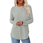 NORACORA Long Sleeve Shirts for Women Crew Neck Tunic Tops Loose Fit Lightweight Pullover Sweaters Trendy Sweatshirts 2025 Cream Green S