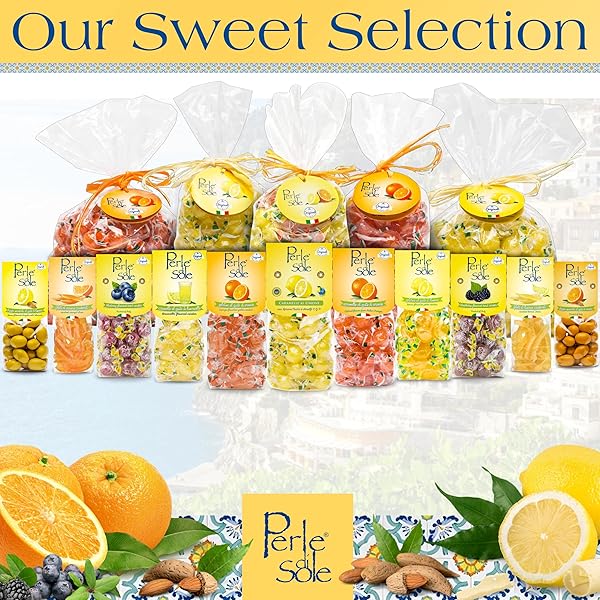 PERLE DI SOLE ITALIAN HARD CANDY – ASSORTED ORANGE & LEMON DROPS WITH FIZZY FILLING (17.6 OZ | 500 G) ITALIAN CANDY INDIVIDUALLY WRAPPED – CITRUS CANDY