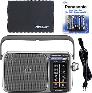 Panasonic RF-2400D / RF-2400 Portable FM/AM Radio with AFC Tuner + 4 X Panasonic AA Batteries + AOM Starter Bundle