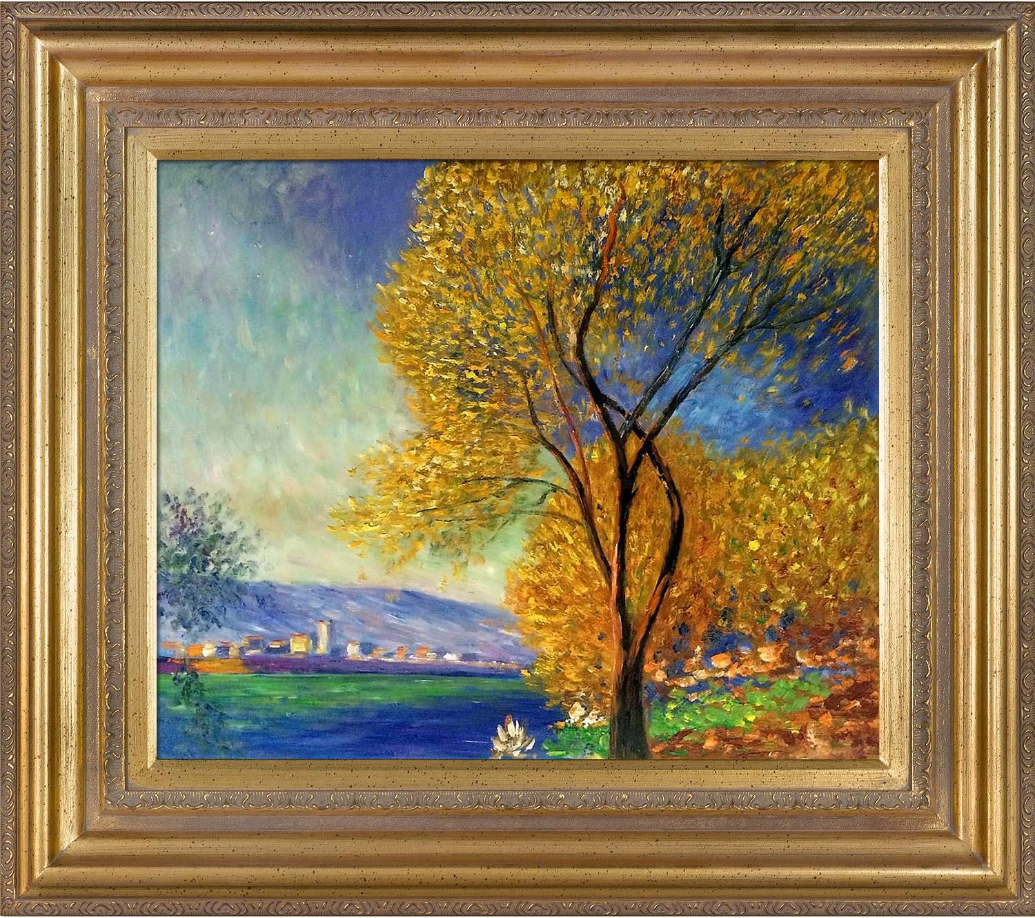 Paintings - La Pastiche Antibes, View of Salis with Mediterranean Gold Framed Oil Painting, 34 in x 30 in, Multi-Color