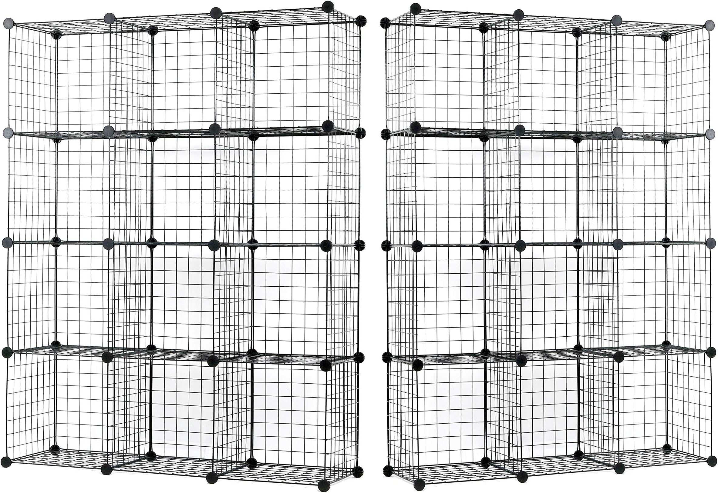 UNICOO - 1414 Inch Big Cube DIY 12 Cube Wire Grid Organizer, Bookshelf, Storage Cabinet, Wardrobe Closet,Toy Organizer(Black Wire)