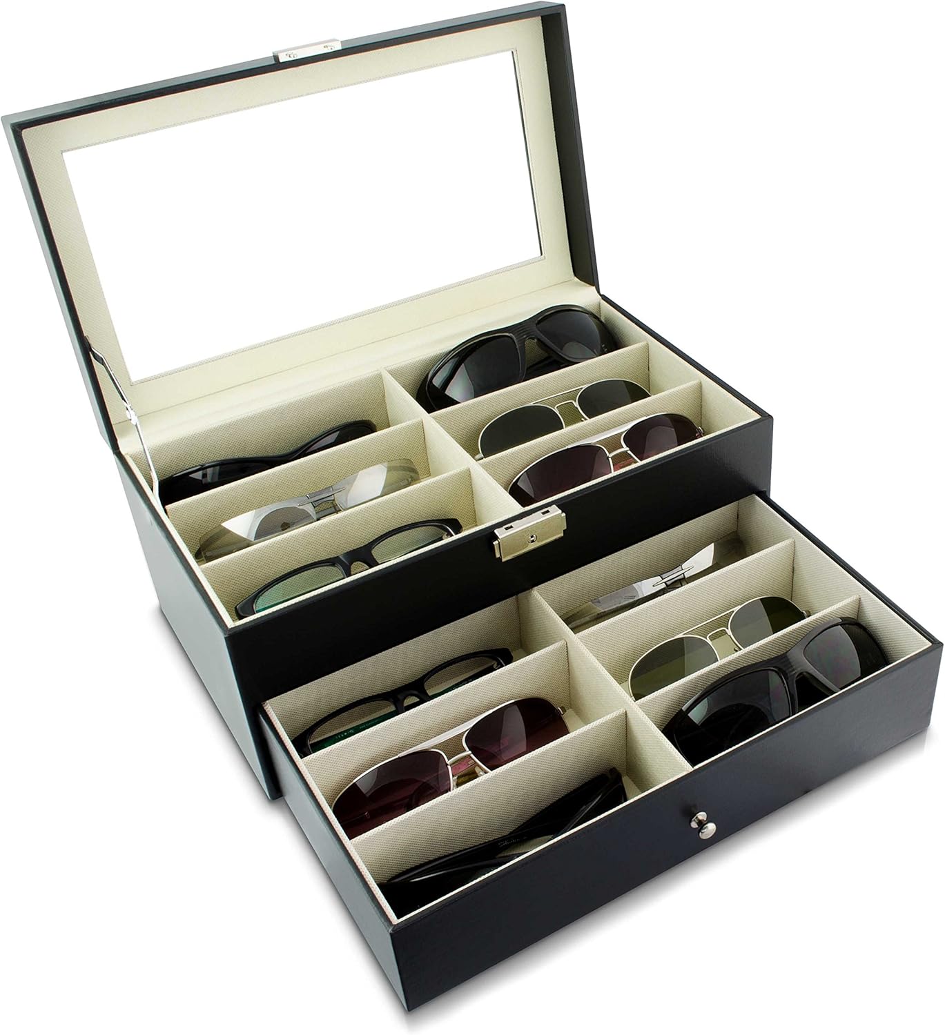 Glasses Box for 12 Spectacles Black 33 x 19 x 15 cm Display Organizer for Storage and